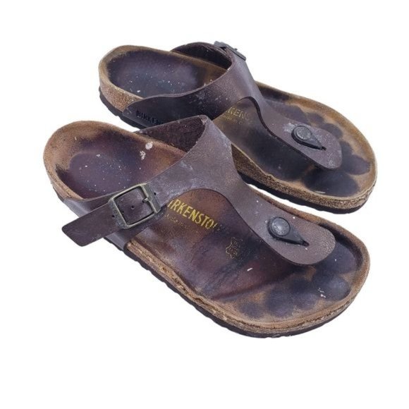 Birkenstock Gizeh Brown Slip On Leather Thong Sandals Women's Size 6 - Picture 1 of 12